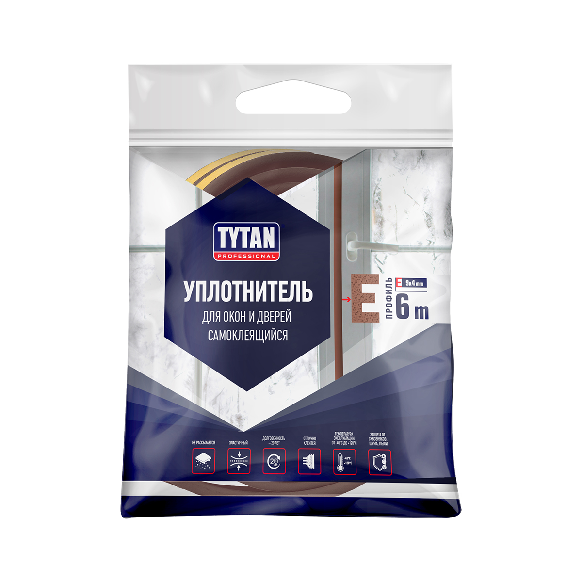 УПЛОТНИТЕЛЬ E 9 X 4 MM КОРИЧНЕВЫЙ 6 М (1/20) "TYTAN PROFESSIONAL" 