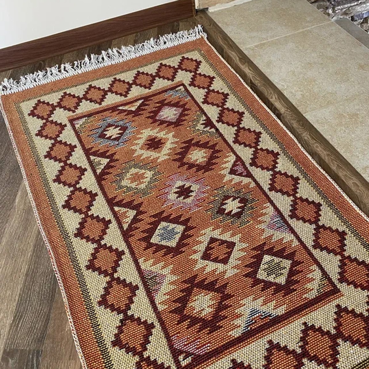 КОВРИК-ПОЛОВИЧОК "KILIM USAK" 60*120 СМ С РИСУНКОМ (КРЕМОВЫЙ/ БЕЖЕВЫЙ) (1/10) "L'CADESI" UK1471 