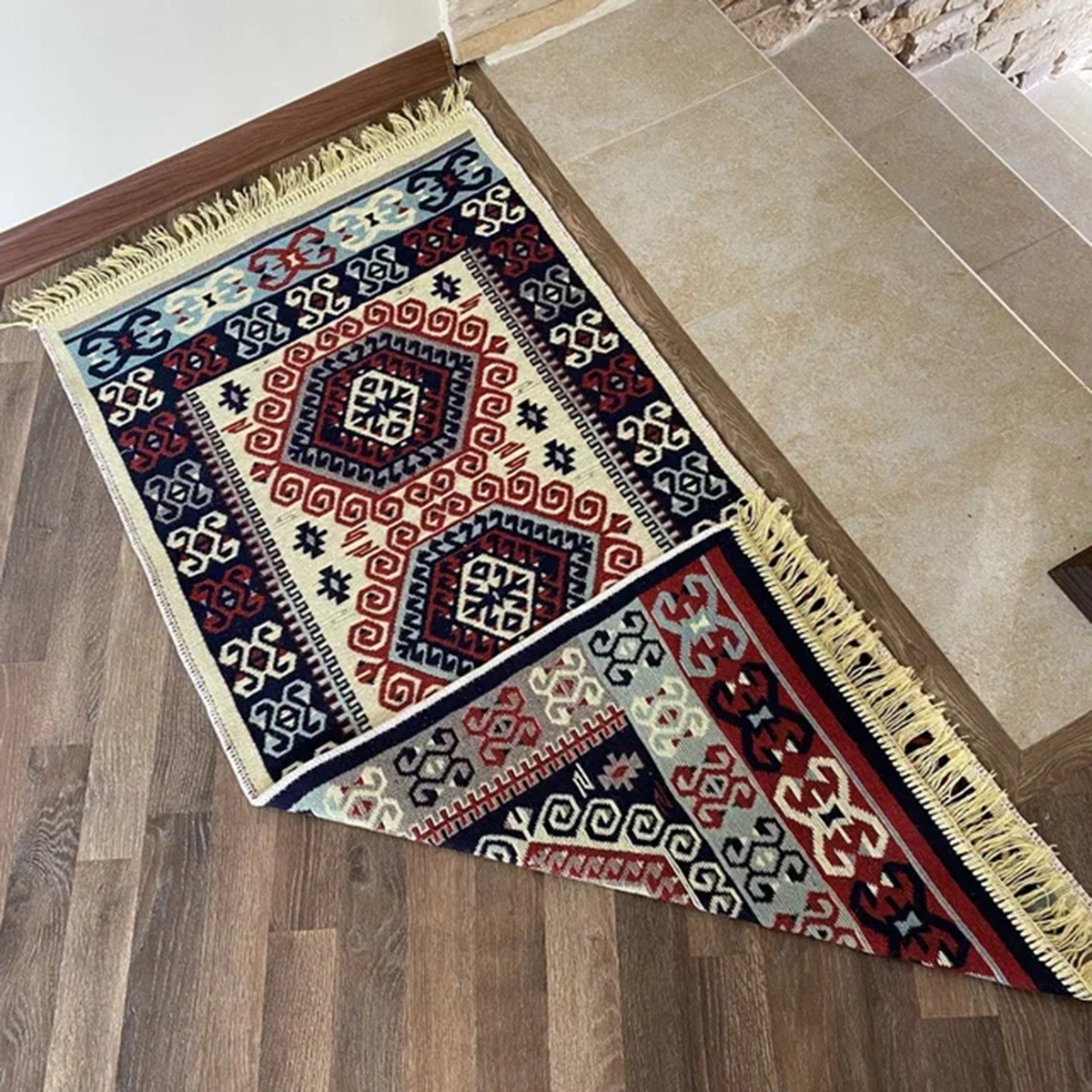 КОВРИК-ПОЛОВИЧОК "KILIM GOLD" 60*90 СМ С РИСУНКОМ (КРЕМОВЫЙ/ СЕРЫЙ) (1/10) "L'CADESI" 57139 