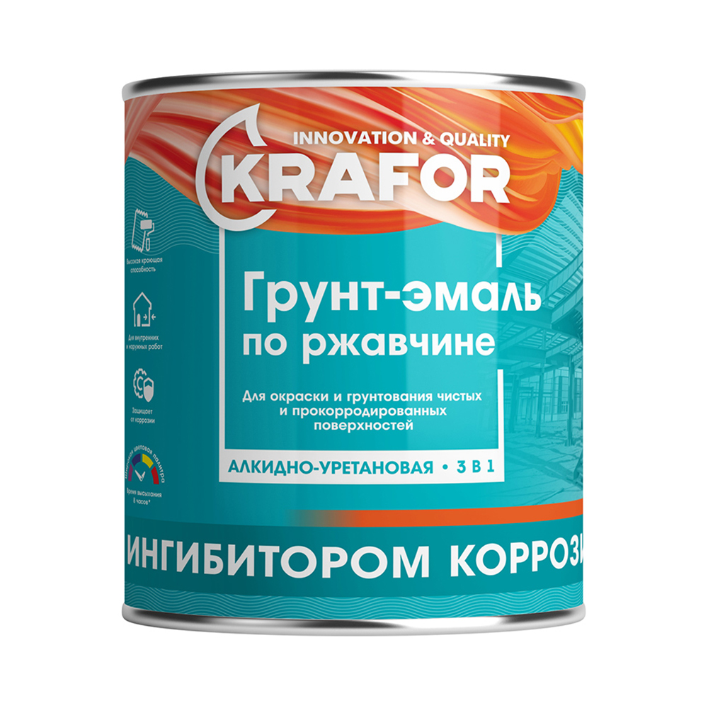 ГРУНТ- ЭМАЛЬ ПО РЖАВЧИНЕ ЖЕЛТАЯ  5,5 КГ (1/4) "KRAFOR" 