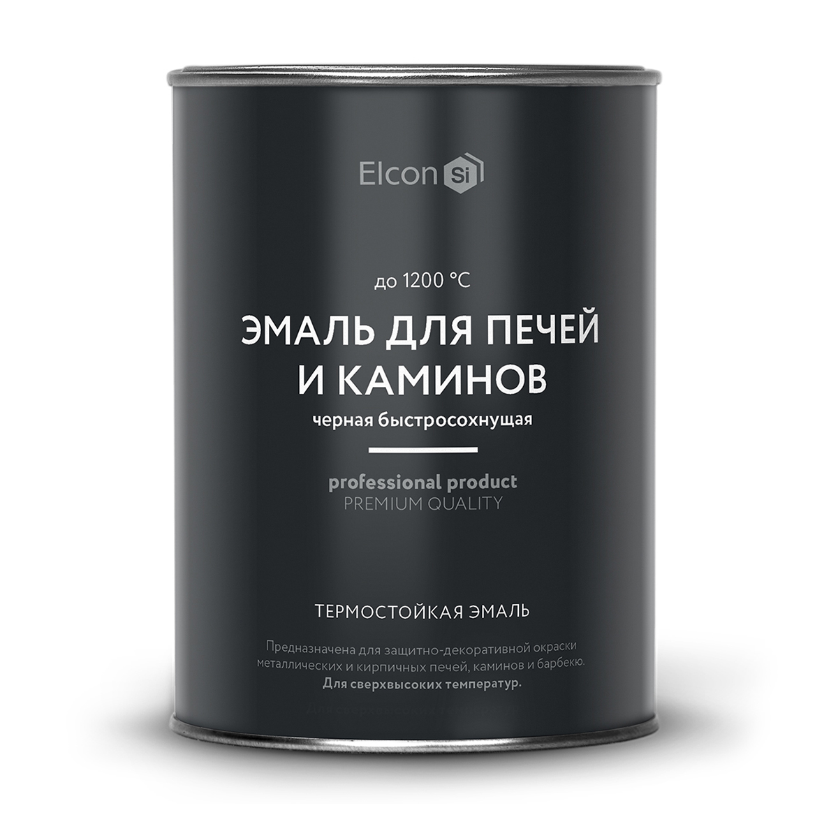 ЭМАЛЬ ТЕРМОСТОЙКАЯ ДЛЯ ПЕЧЕЙ И КАМИНОВ ЧЕРНАЯ (ДО 1200ºС) 0,8 КГ (1/12) "ELCON" 