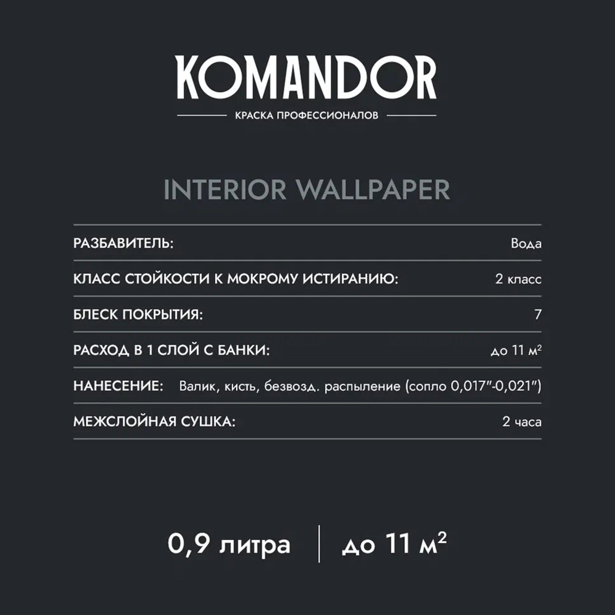 КРАСКА "INTERIOR WALLPAPER" ДЛЯ ОБОЕВ БАЗА A 0,9 Л (1/6) "KOMANDOR" 