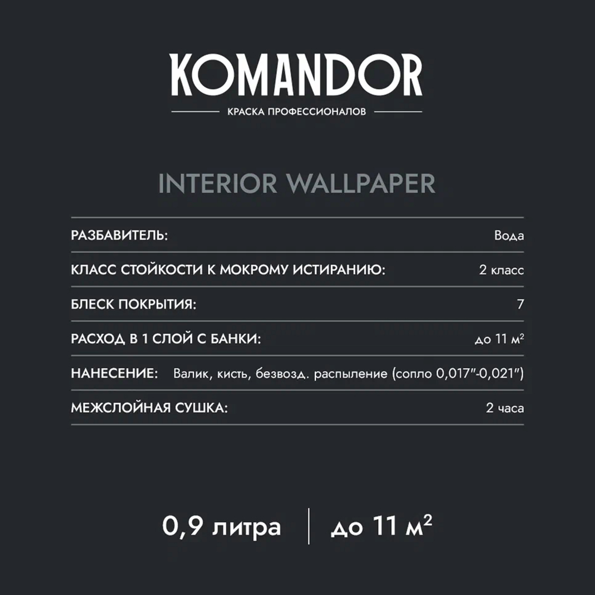 КРАСКА "INTERIOR WALLPAPER" ДЛЯ ОБОЕВ БАЗА A 9 Л (1) "KOMANDOR" 