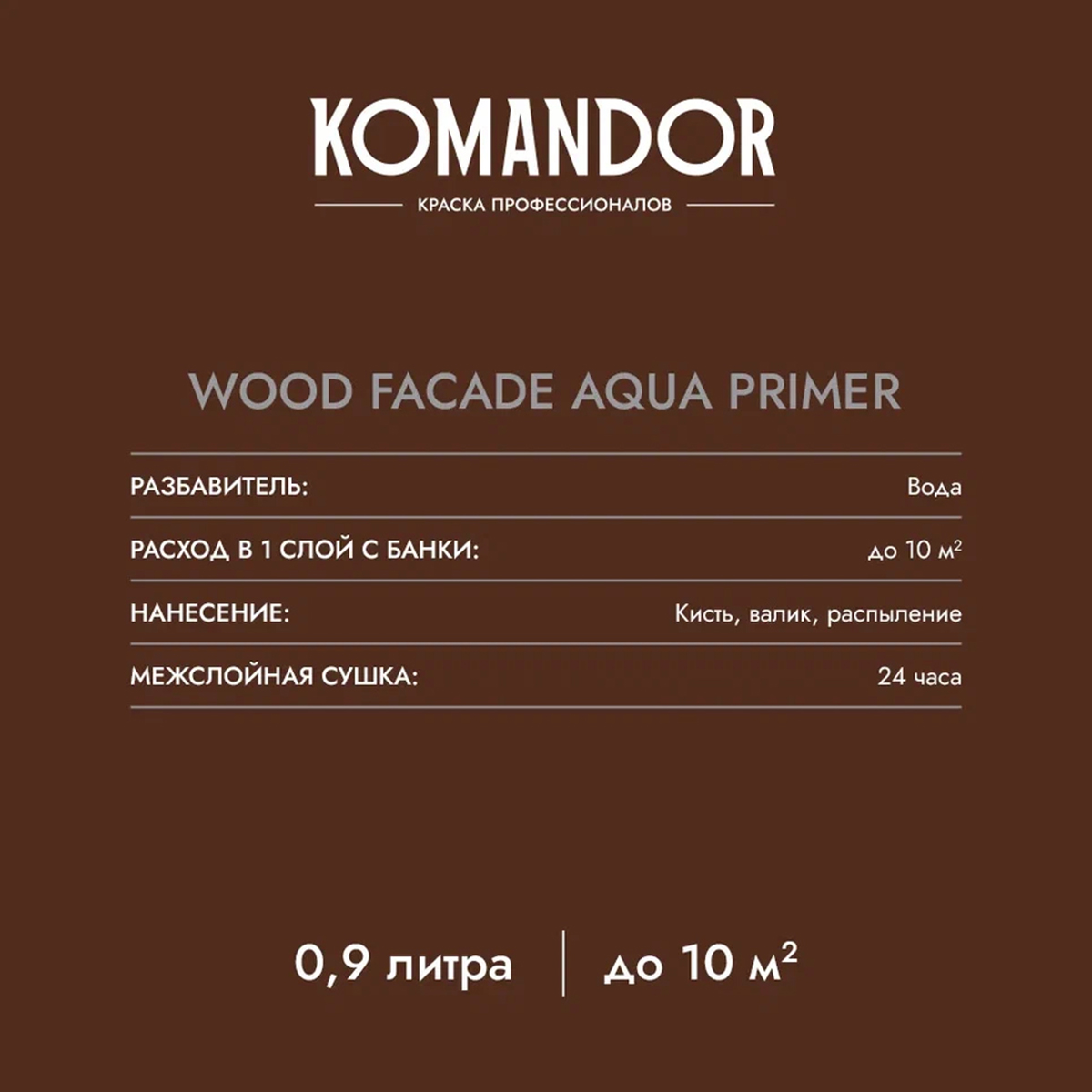 ГРУНТОВКА-АНТИСЕПТИК "WOOD FACADE AQUA PRIMER" 0,9 Л (1/6) "KOMANDOR" 