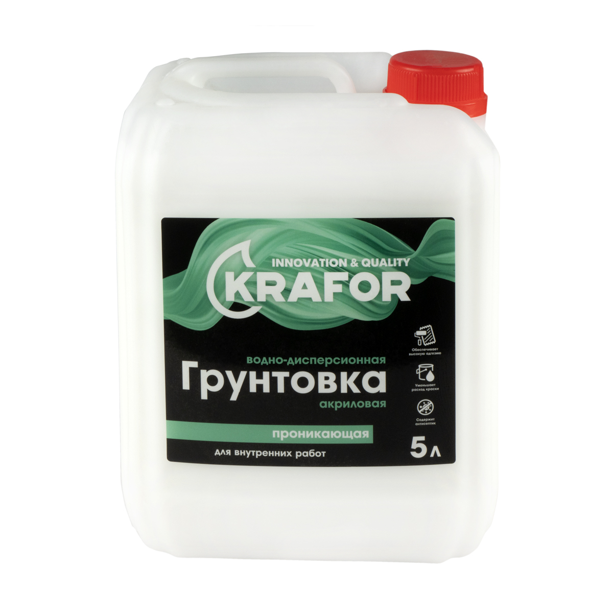 ГРУНТОВКА ПРОНИК. Д/ВНУТР. РАБОТ  5 Л (1) "KRAFOR" (ЗЕЛЕНАЯ ЭТИК.) 