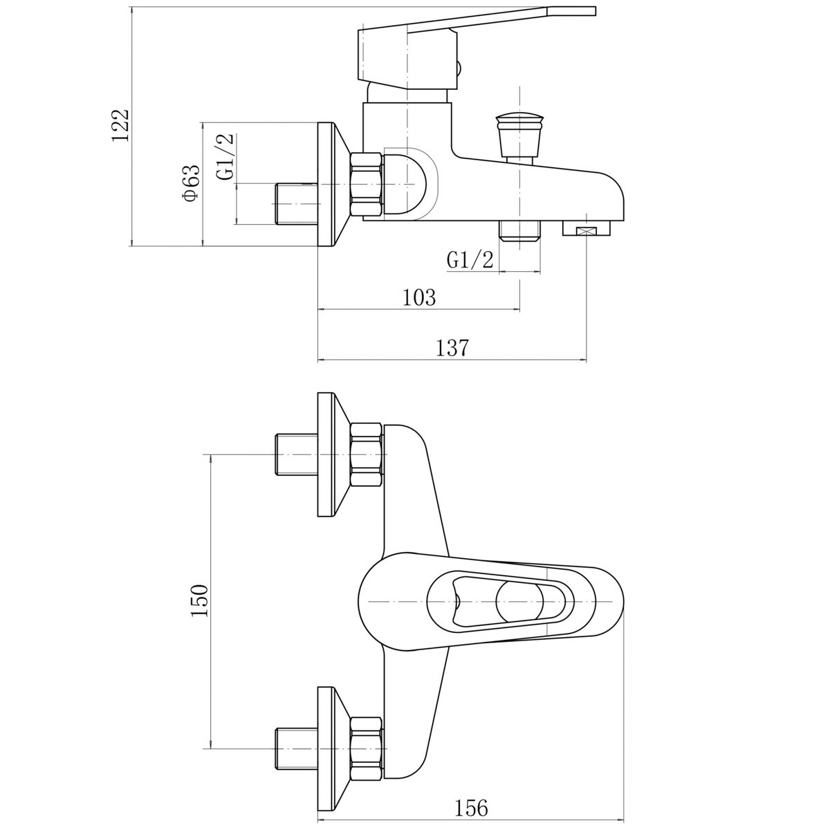 СМЕСИТЕЛЬ ДЛЯ ВАНН PL3206, ХРОМ (1/10) "PLSTART" 