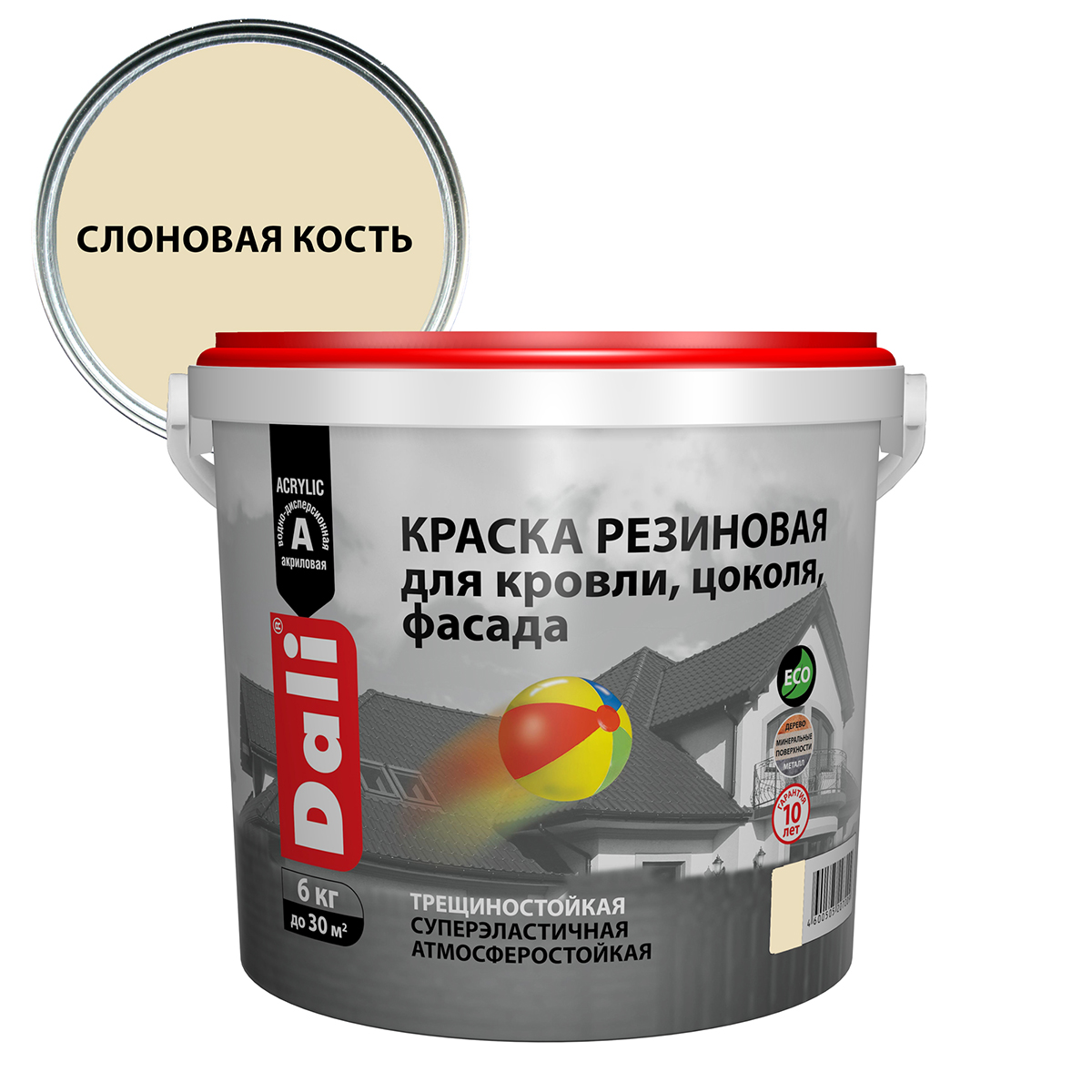 КРАСКА РЕЗИНОВАЯ "DALI" СЛОНОВАЯ КОСТЬ  6 КГ (1) "РОГНЕДА" 