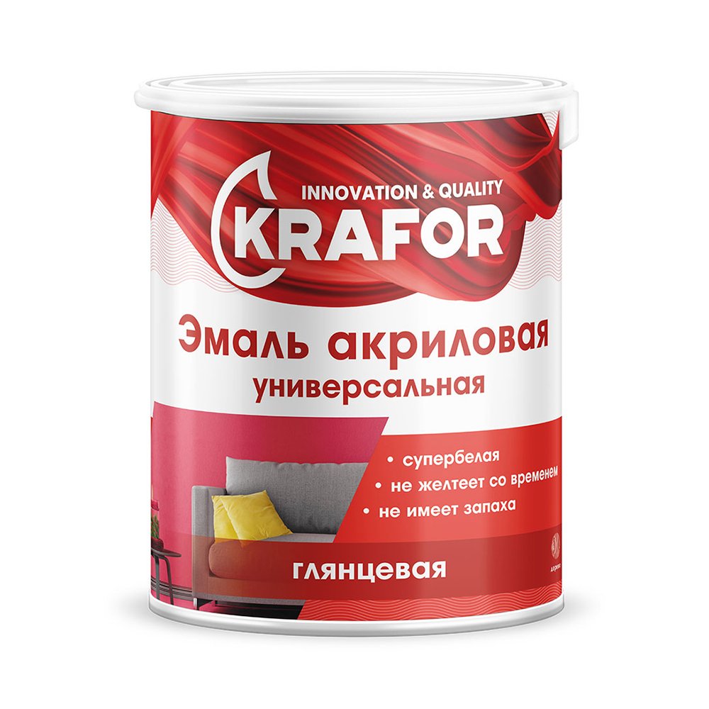 ЭМАЛЬ АКРИЛОВАЯ ГЛЯНЦ. СУПЕРБЕЛАЯ  1 КГ (1/4) "KRAFOR" 