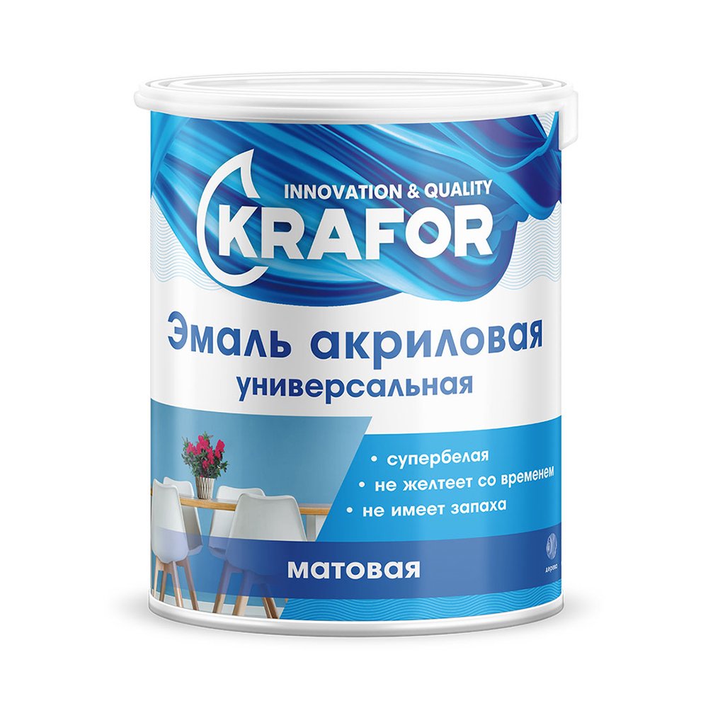 ЭМАЛЬ АКРИЛОВАЯ МАТОВ. СУПЕРБЕЛАЯ  1 КГ (1/4) "KRAFOR" 