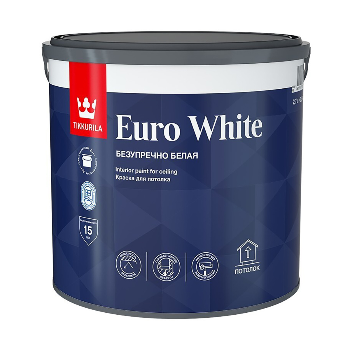 КРАСКА "EURO WHITE"  9 Л (1) БЕЛАЯ ДЛЯ ПОТОЛКОВ "ТИККУРИЛА" 