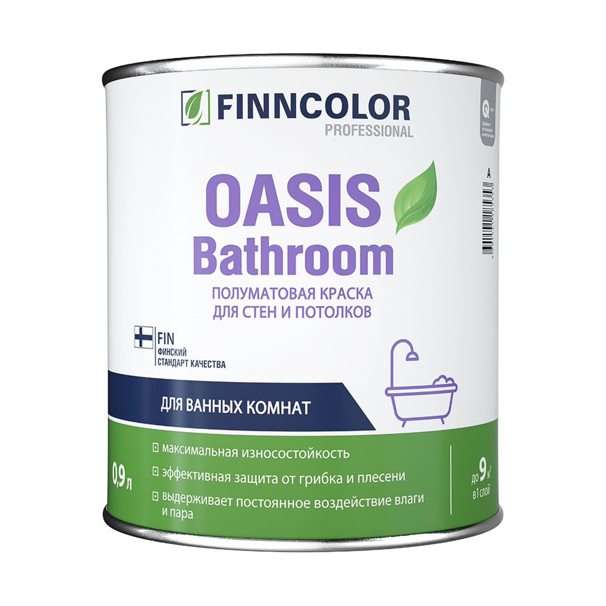 КРАСКА "OASIS BATHROOM" БАЗА С 0,9 Л (1/6) ДЛЯ ВЛАЖН. ПОМЕЩЕНИЙ "FINNCOLOR" 