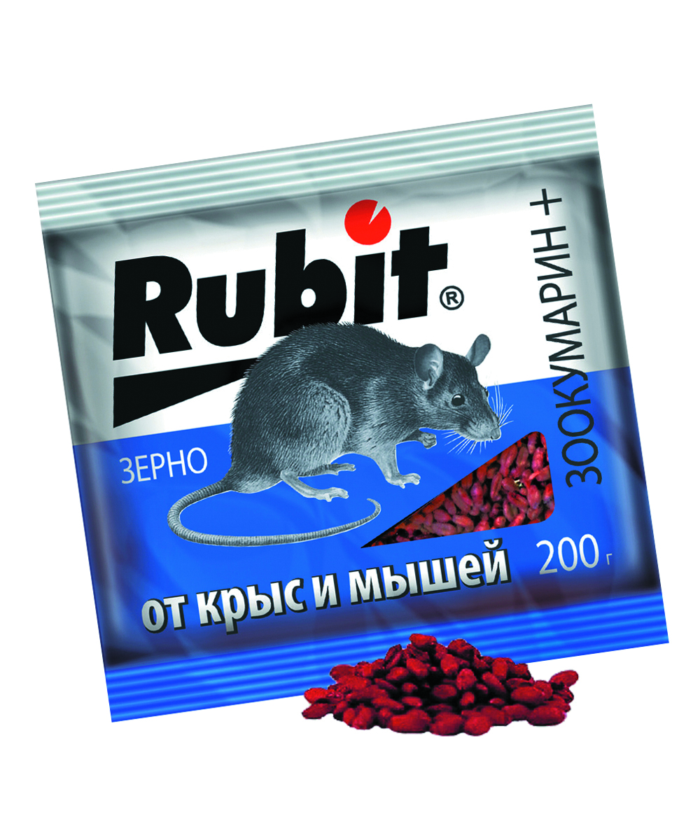 СРЕДСТВО ОТ КРЫС И МЫШЕЙ "ЗООКУМАРИН+" ЗЕРНОВАЯ ПРИМАНКА 200 Г (30)  "RUBIT"  