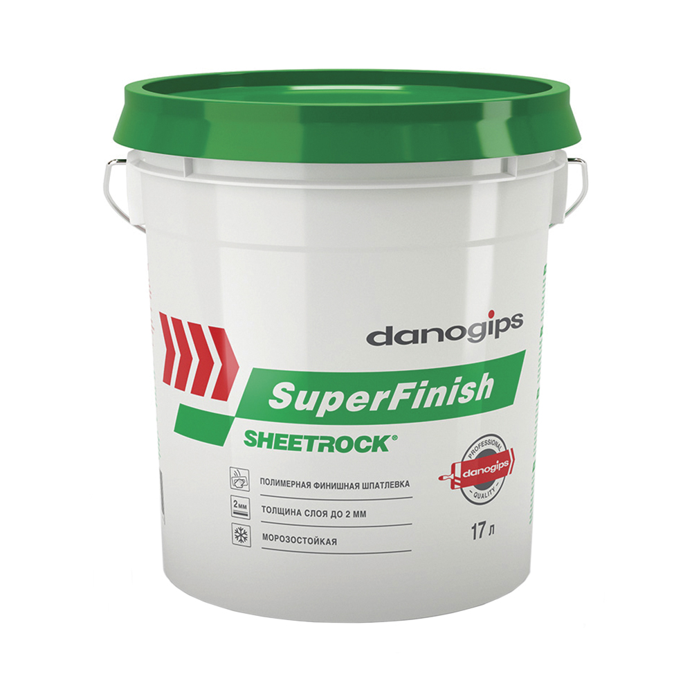 ШПАТЛЕВКА ФИНИШНАЯ ПОЛИМЕРНАЯ "DANOGIPS  SUPERFINISH"  17 Л/ 28 КГ (1/33) ЗЕЛЕНАЯ КРЫШКА  